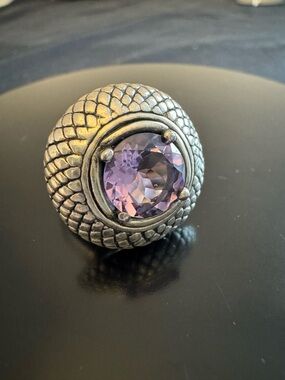 Ross-Simons Sterling Silver Amethyst Statement Ring – Textured Scale Dome